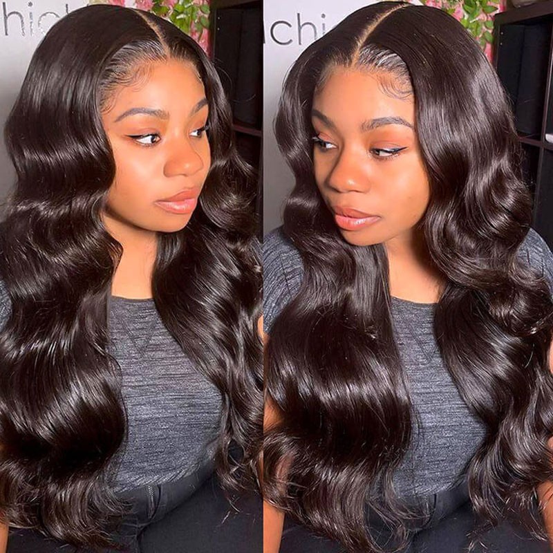 Nadula Glueless 5x5 HD Lace Closure Wig Human Hair Body Wave Natural Black Lace Frontal Closure Wig 180% Density For Sale