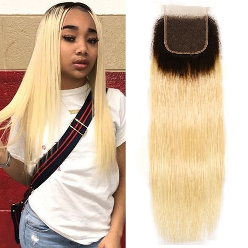 Nadula Virgin Hair 1B/613 Blonde Ombre Human Hair Body Weave Free Part 4*4 Lace Closures