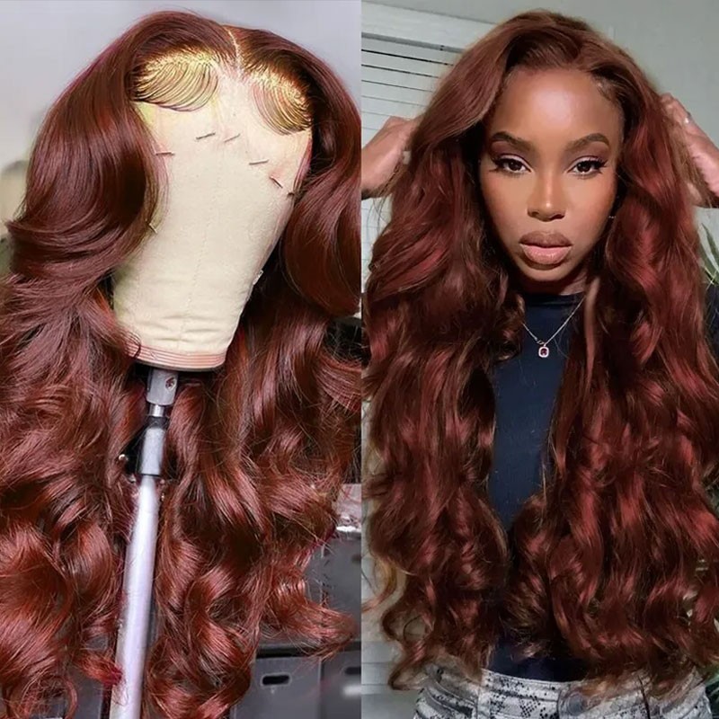 Nadula #33 Red Brown Auburn Body Wave Human Hair Wig Hair Perfect Hair Color For Dark Skins 13x4 Lace Front Colored Wigs For Women