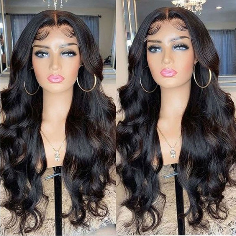 Nadula Glueless 5x5 HD Lace Closure Wig Human Hair Body Wave Natural Black Lace Frontal Closure Wig 180% Density For Sale