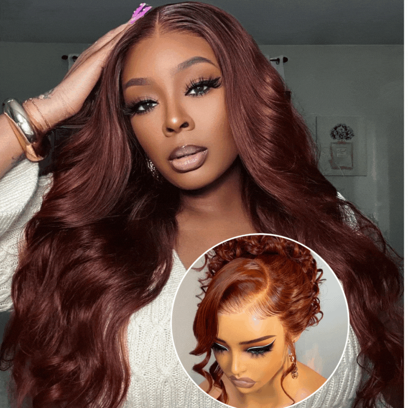 #33 Red Brown Auburn Body Wave Human Hair Wig Hair Perfect Hair Color For Dark Skins 13x4 Lace Front Colored Wigs For Women